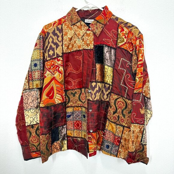 Chico's Jackets & Blazers - Chico's Vintage Patchwork Orange Red Cottagecore Ecclectic Art to Wear Size Med